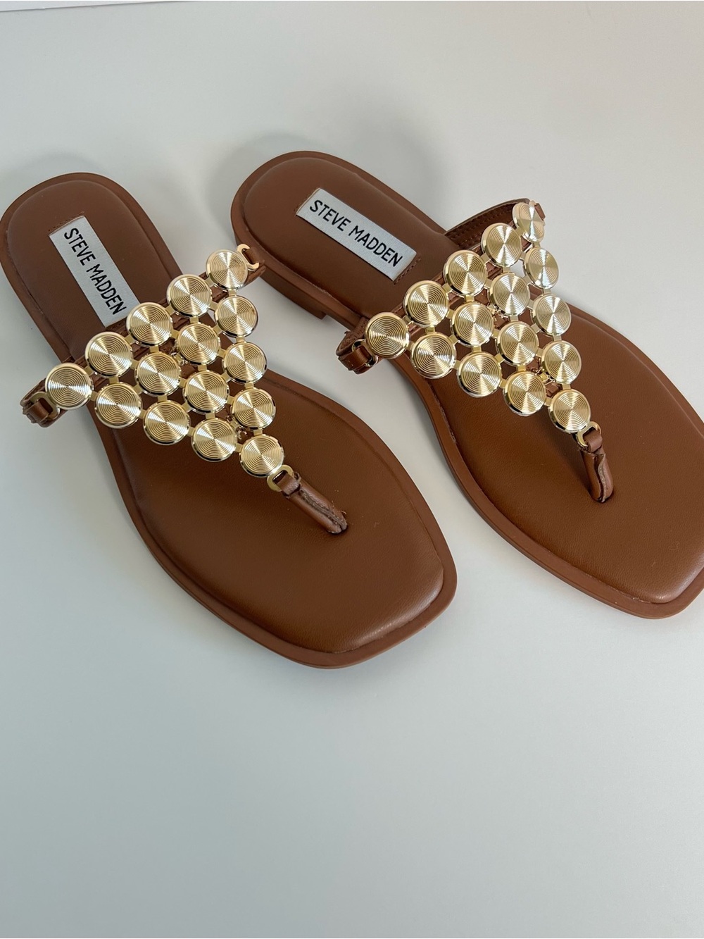 Steve Madden Bellamy Sandals Gold-Embellished Brown Size 6.5
